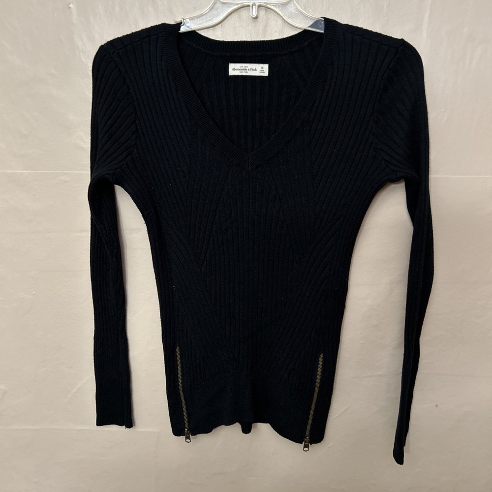 abercrombie fitch Medium Black Stretch Long Sleeve Sweater Zip Details‎